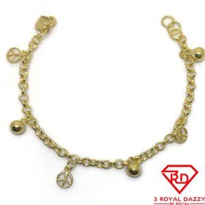 Bell & peace charms 7 inch Bracelet 999 gold